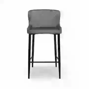 Pair of Quilted Velvet Fabric Bar Stool with Black Metal Legs